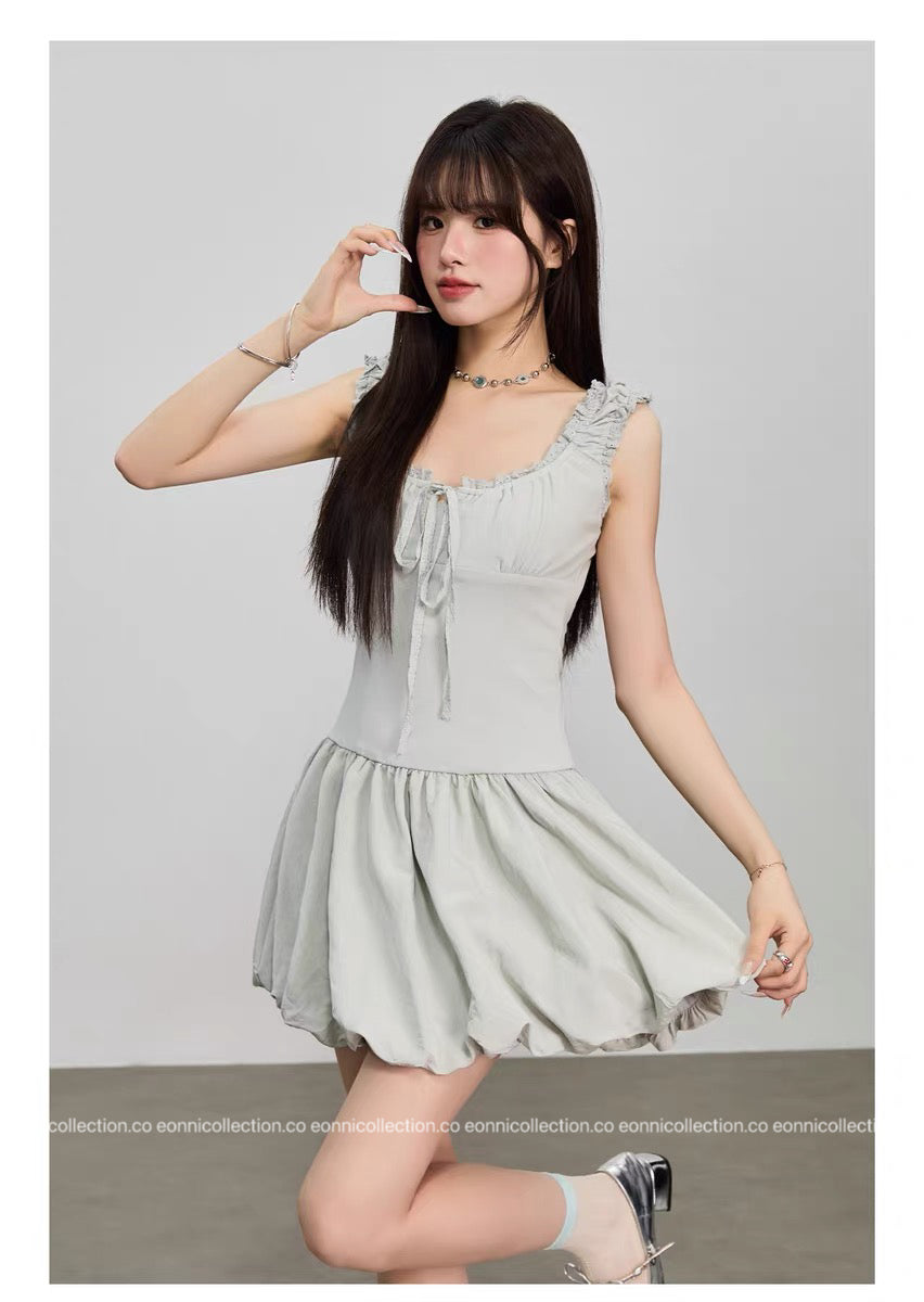 #2077 Sassy Tiered Waist - Cinched Puff Dress（2 Colors）