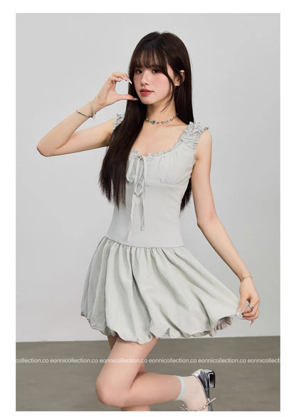 #2077 Sassy Tiered Waist - Cinched Puff Dress（2 Colors）
