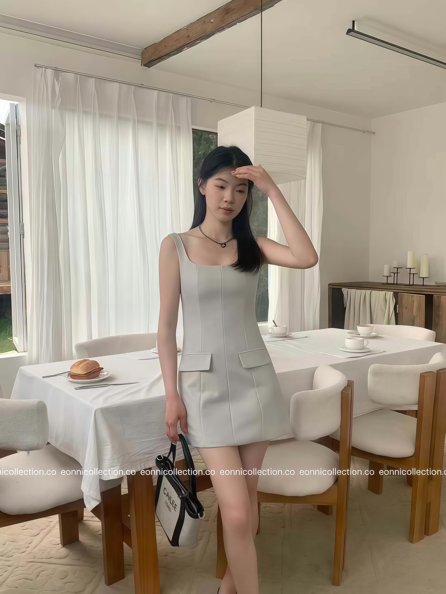 #2063 Korean Indie Minimalist Spaghetti Strap Suiting Dress（2 Colors）