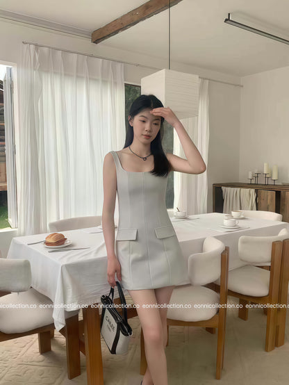 #2063 Korean Indie Minimalist Spaghetti Strap Suiting Dress（2 Colors）
