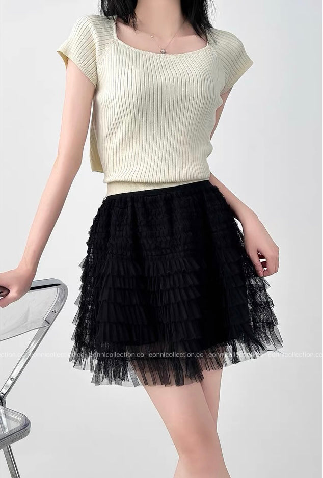 #3019 Haute Petite Skirt Architectural Tiered Tulle with Intricate Detailing（2 Colors）