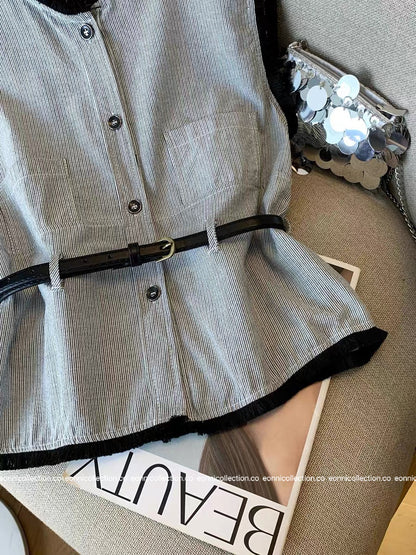 #1092 Chanel Colorblock Vest Raw Edging with Belt (2 Colors)