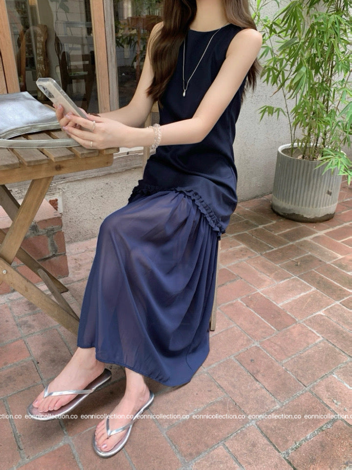 #2050 Vest Dress in Cotton Linen with Artisan Tiered Panels（3 Colors）