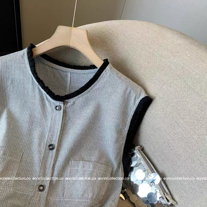 #1092 Chanel Colorblock Vest Raw Edging with Belt (2 Colors)
