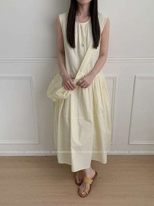 #2097 French Style Loose Fit Cotton Maxi Dress with Crossbody Hobo Bag（3 Colors）