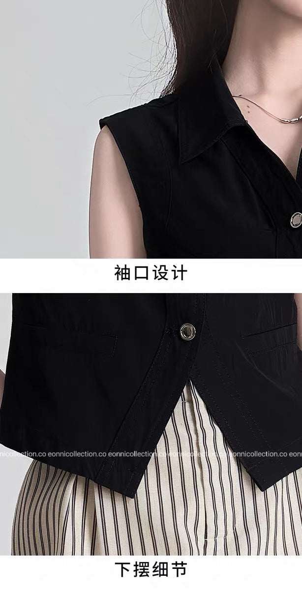 #1093 French Minimal Vest Style Blouse（2 Colors）