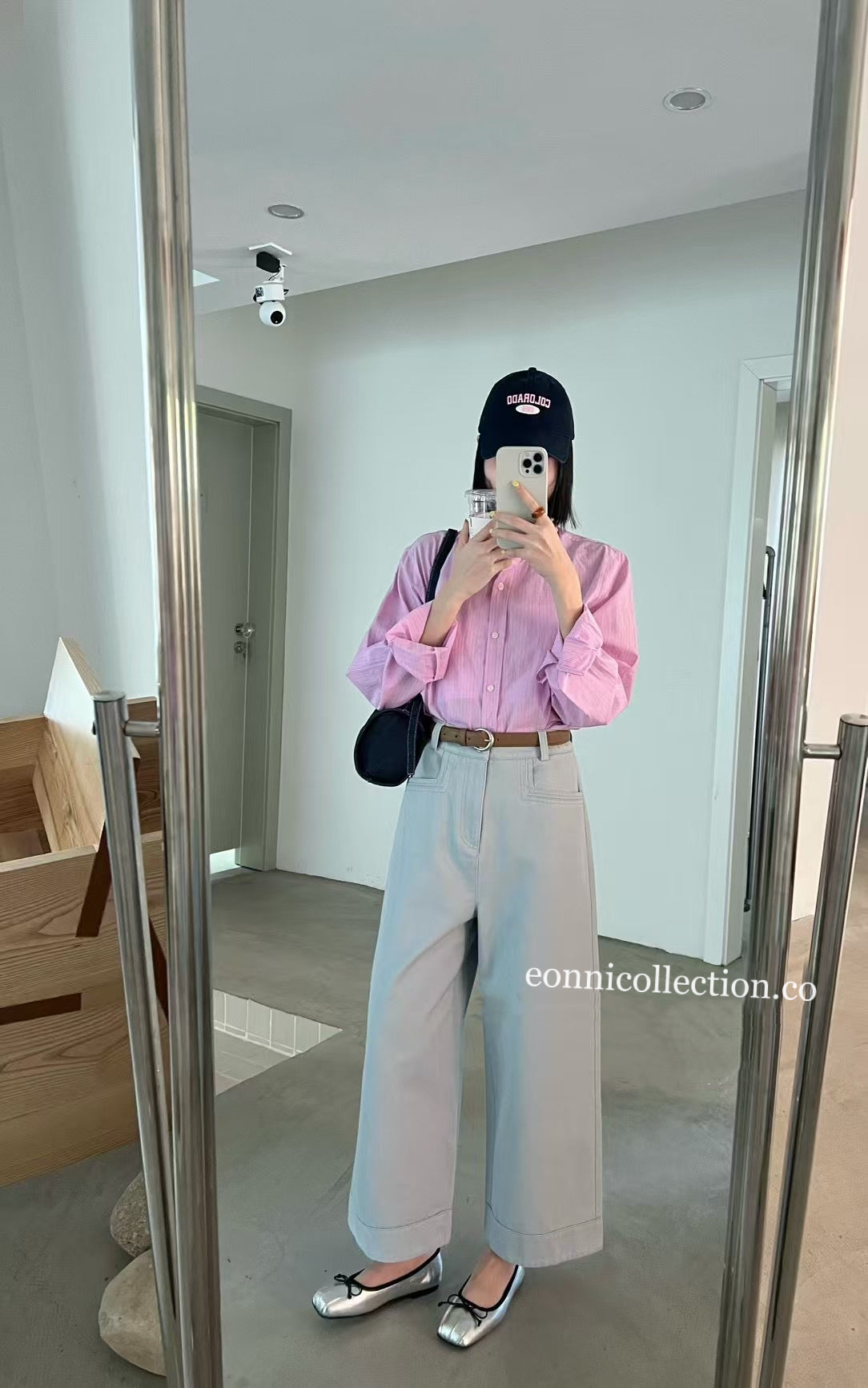 #3011 Korean Style High Waisted Washed Cotton Straight Leg Pants w/ Belt - Haze Blue