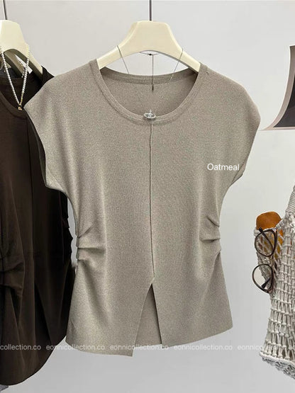 #1068 Feather-Light Cool-Touch Pearl Knit Designer Top（4 Colors）