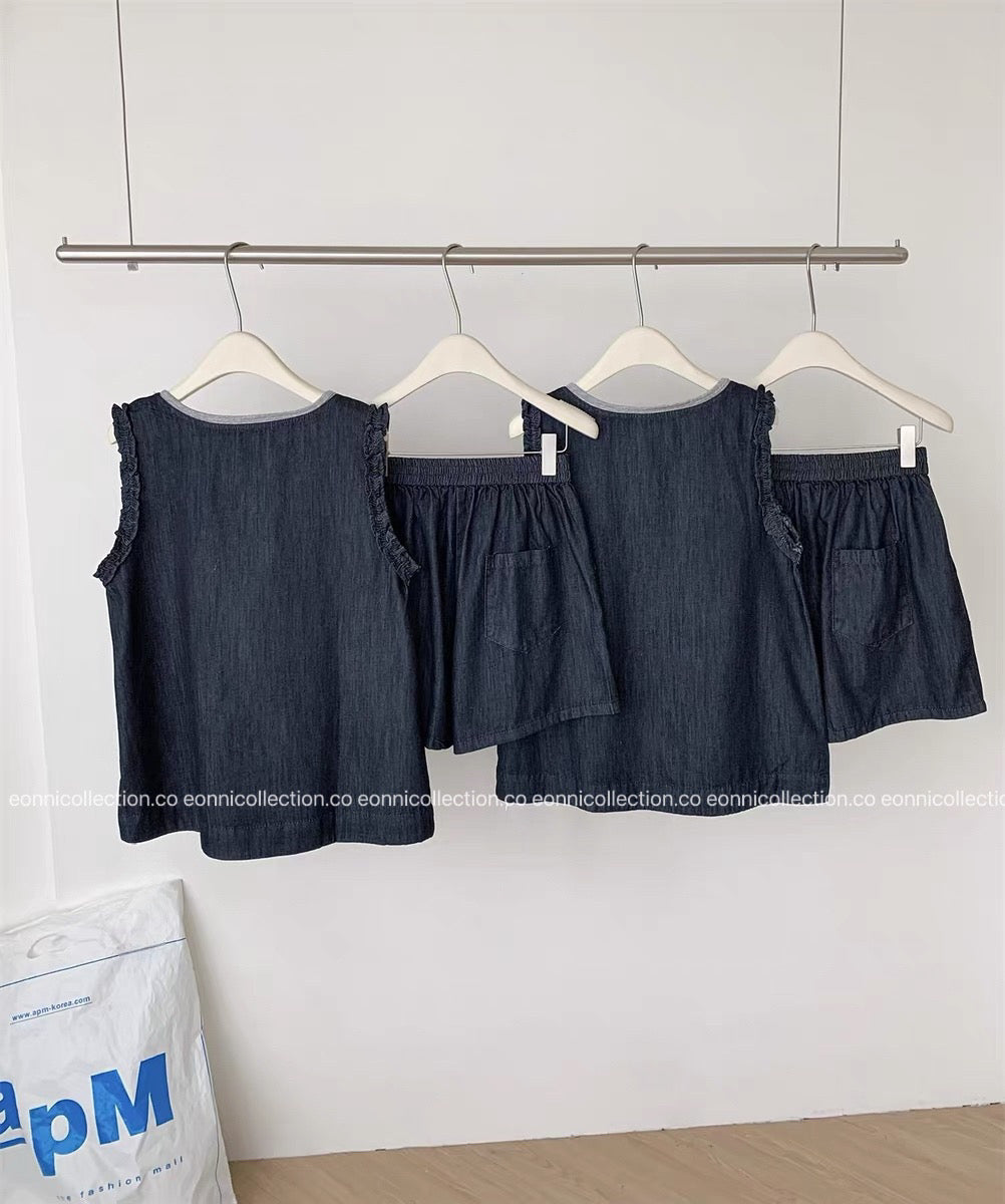 #2107 Colorblock Layered-Look Tank & Denim Shorts Set