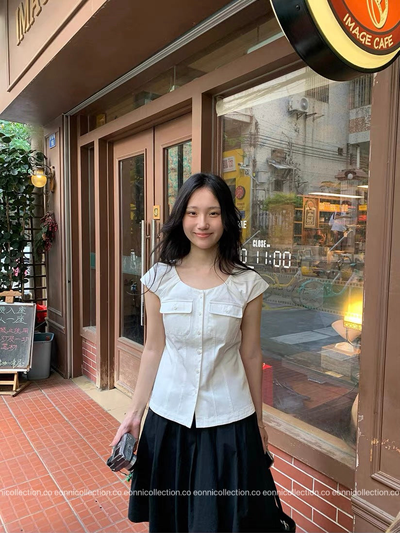 #1094 French Inspired Wide Collar Top