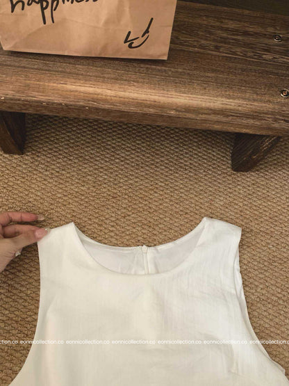 #2050 Vest Dress in Cotton Linen with Artisan Tiered Panels（3 Colors）