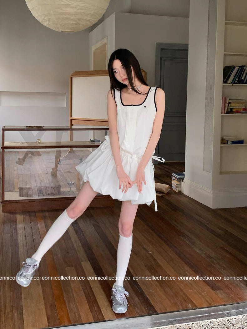#2034 Sporty Waist Defining Peplum Puff Hem Dress（2 Colors）