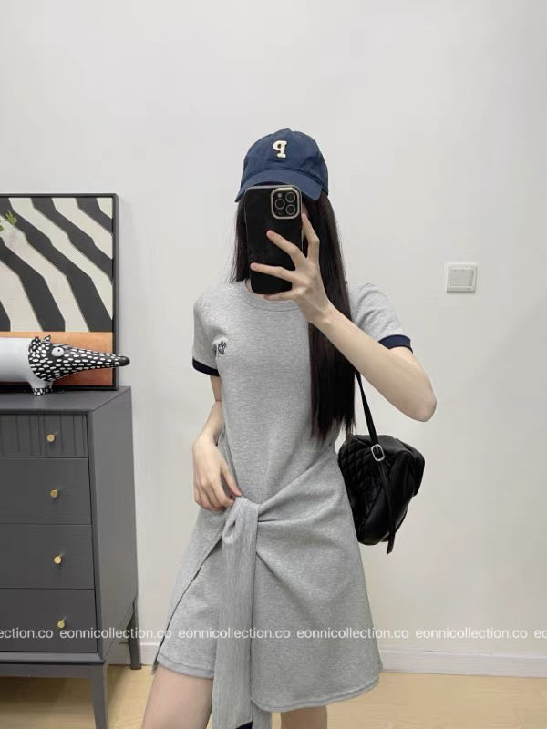 #2086 Preppy Cotton Tee Dress with Subtle Embroidery（3 Colors）