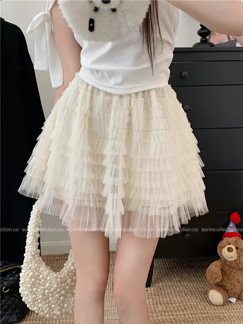 #3019 Haute Petite Skirt Architectural Tiered Tulle with Intricate Detailing（2 Colors）