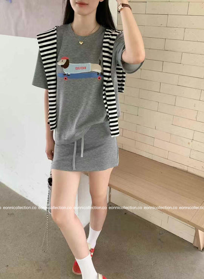 #2071 Korean Indie Puppy Embroidered Set（2 Colors）