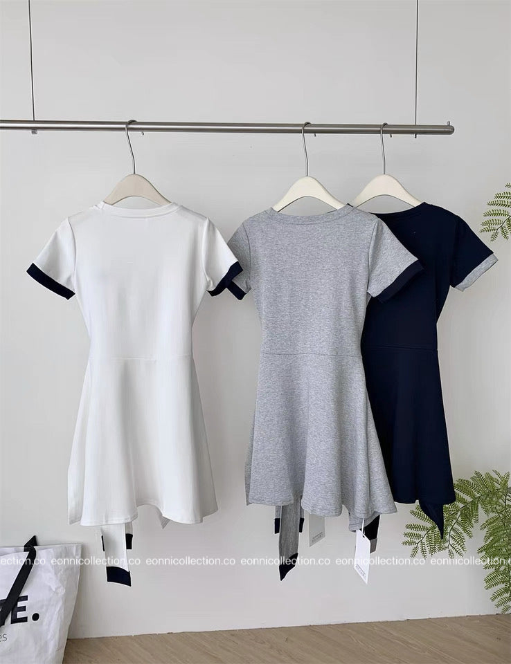 #2086 Preppy Cotton Tee Dress with Subtle Embroidery（3 Colors）