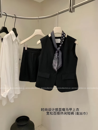 #2103 Elegant Waistcoat Suit Set with Scarf