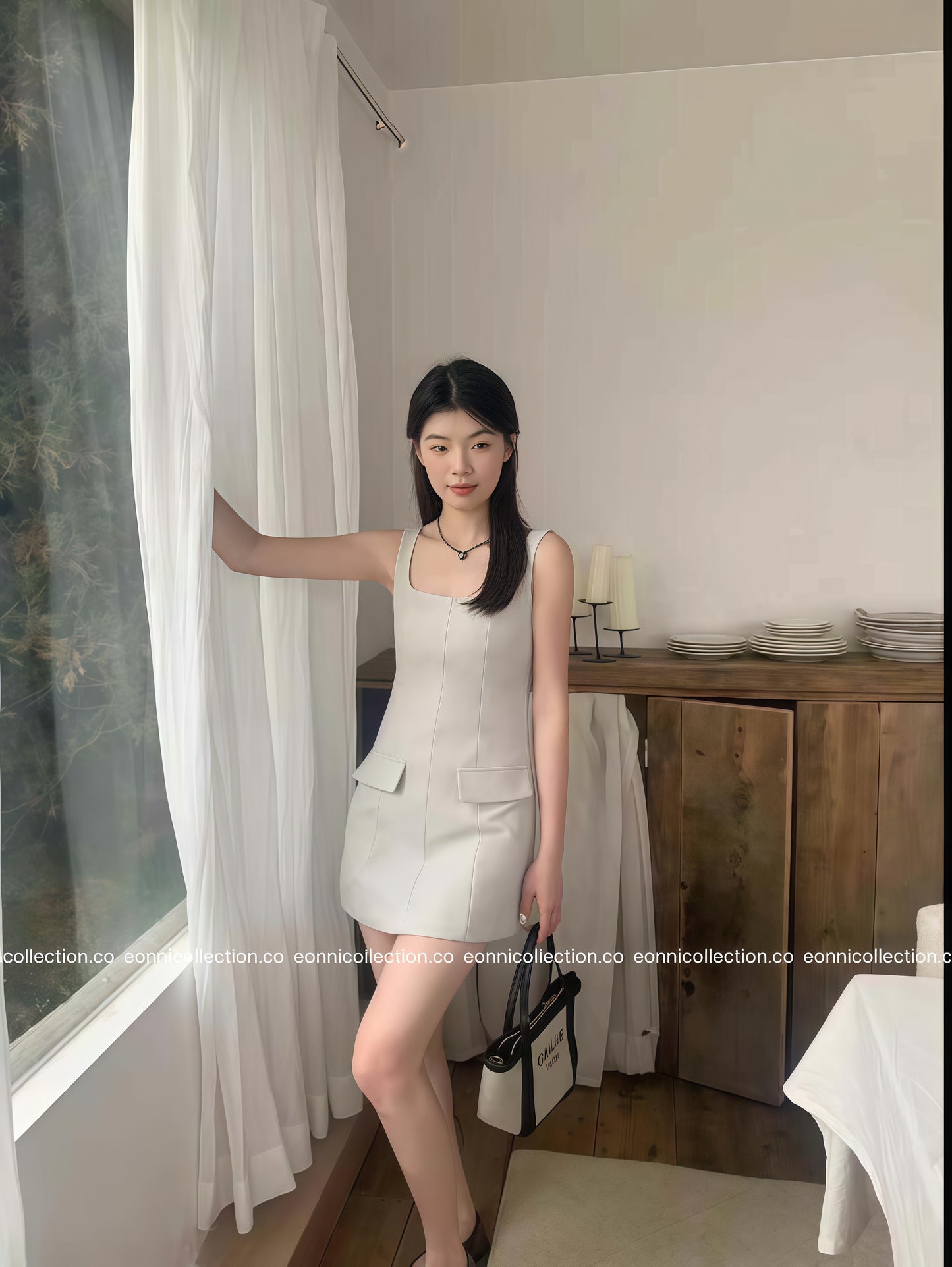 #2063 Korean Indie Minimalist Spaghetti Strap Suiting Dress（2 Colors）