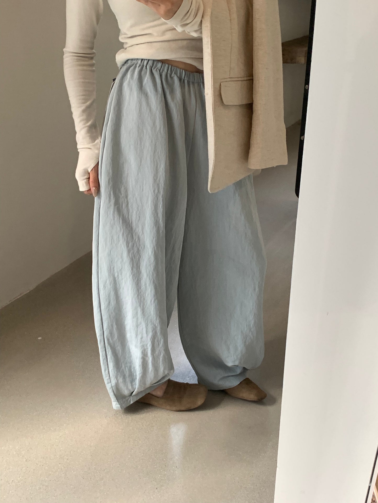 #3017 Japanese Inspired Tencel Cotton Wide Leg Pant - Relaxed Lantern Silhouette - Blue