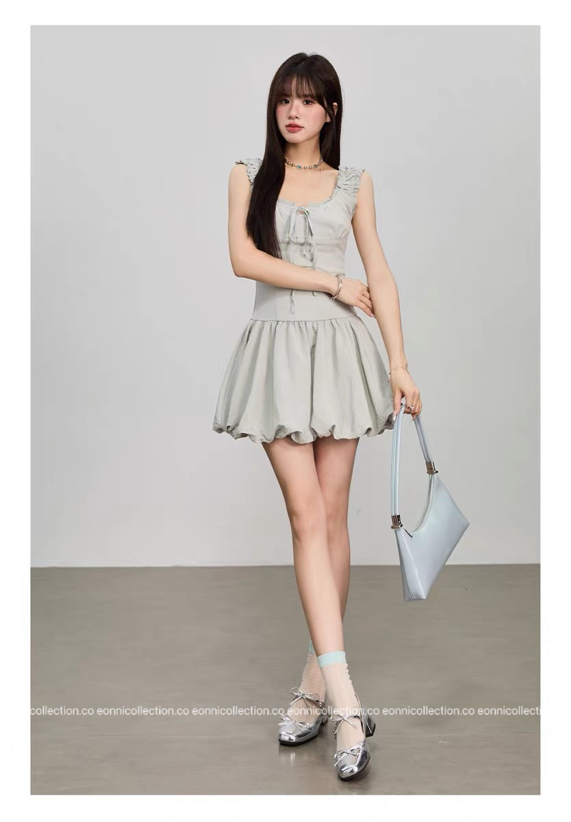 #2077 Sassy Tiered Waist - Cinched Puff Dress（2 Colors）