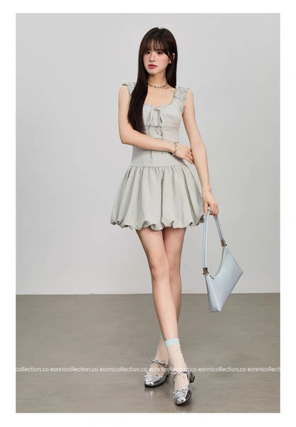 #2077 Sassy Tiered Waist - Cinched Puff Dress（2 Colors）