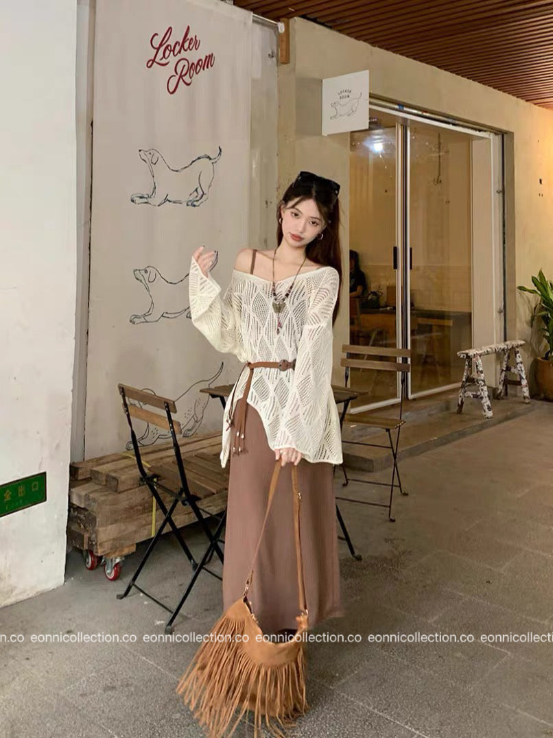 #1102 Knit Crochet-Inspired Belted Top