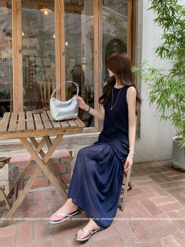 #2050 Vest Dress in Cotton Linen with Artisan Tiered Panels（3 Colors）