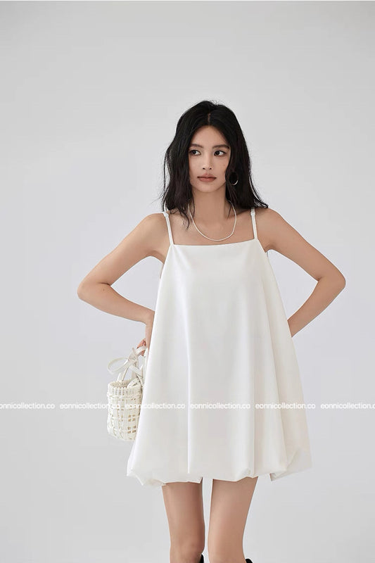 #2024 Delicate Spaghetti Straps Airy Cloud Like Ballon Dress - White