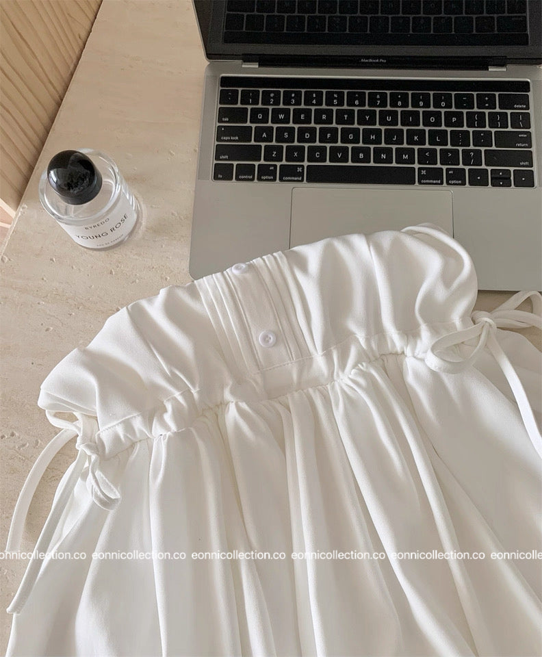#2034 Sporty Waist Defining Peplum Puff Hem Dress（2 Colors）
