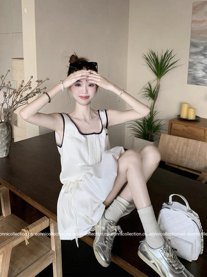 #2034 Sporty Waist Defining Peplum Puff Hem Dress（2 Colors）