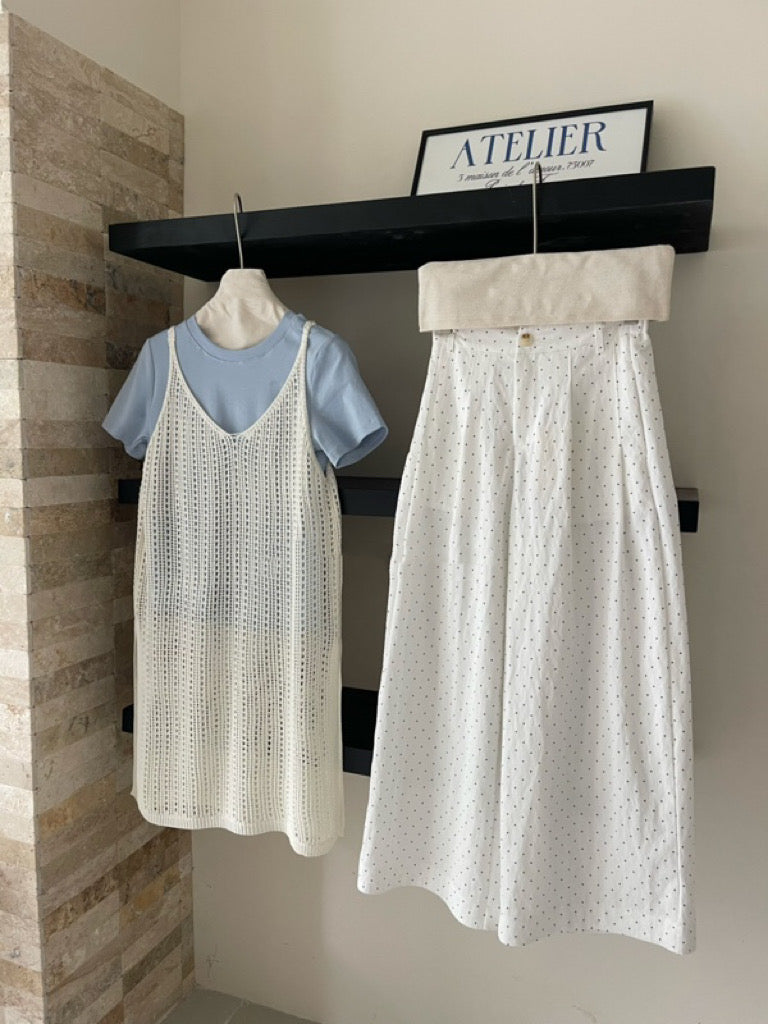 #1045 Knit Strappy Midi Slip Dress - Cream