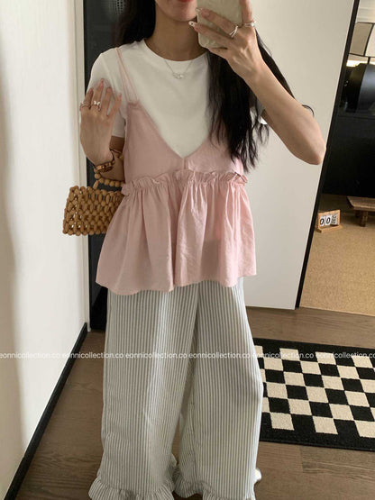 #1052 Korean Minimalist Strappy Top & Layer Set（2 Colors）