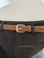 #3012 A-Line Washed Cotton Skirt w/ Belt -Denim Grey