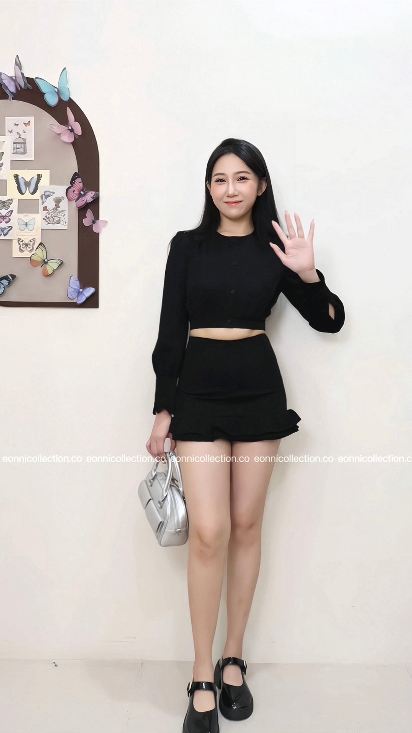 #2070 Parisian Crop Top & Flounced Pencil Skirt Ensemble - Black