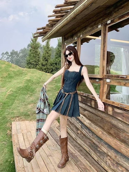 #2033 Retro Cowboy Dress Featuring Butterfly Knot Sash