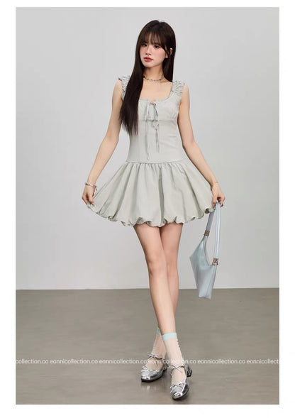 #2077 Sassy Tiered Waist - Cinched Puff Dress（2 Colors）