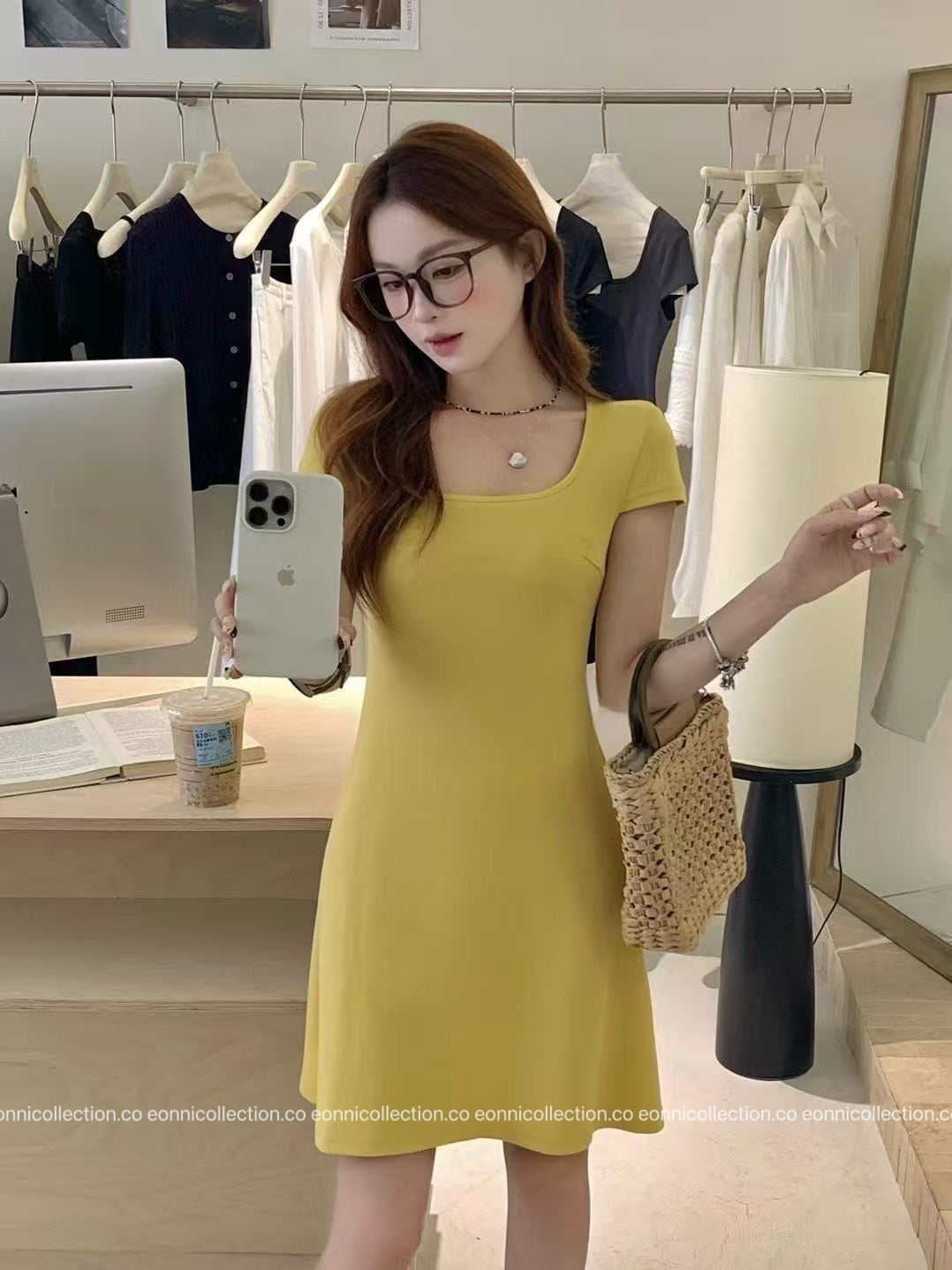 #2091 Minimalist Square Neck A Line Dress（3 Colors）