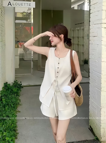 #2100 Linen Two Piece Set in Old Money Aesthetic