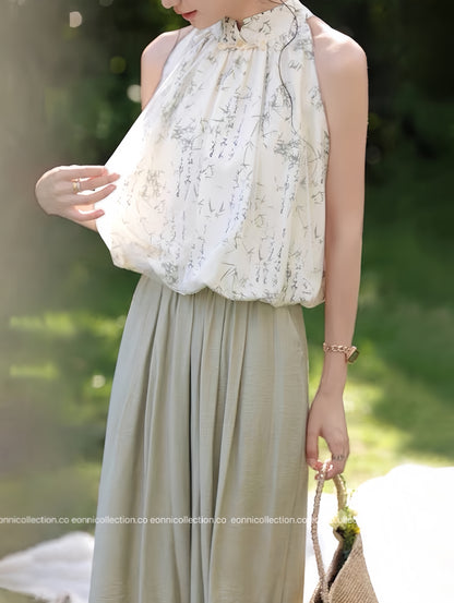 #1103 Oriental Breeze Halter Blouse（2 Colors）