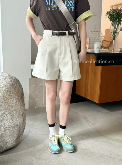 #3009 A Lined Shorts w/ Woven Waistband - Beige