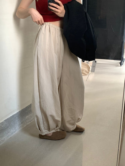 #3017 Japanese Inspired Tencel Cotton Wide Leg Pant - Relaxed Lantern Silhouette - Beige