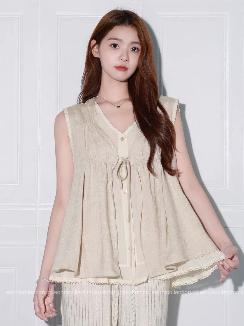 #1100 Linen Layered-Look Top