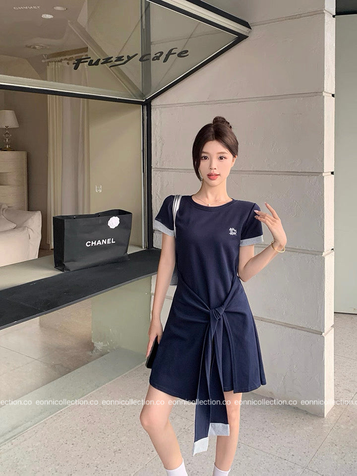 #2086 Preppy Cotton Tee Dress with Subtle Embroidery（3 Colors）