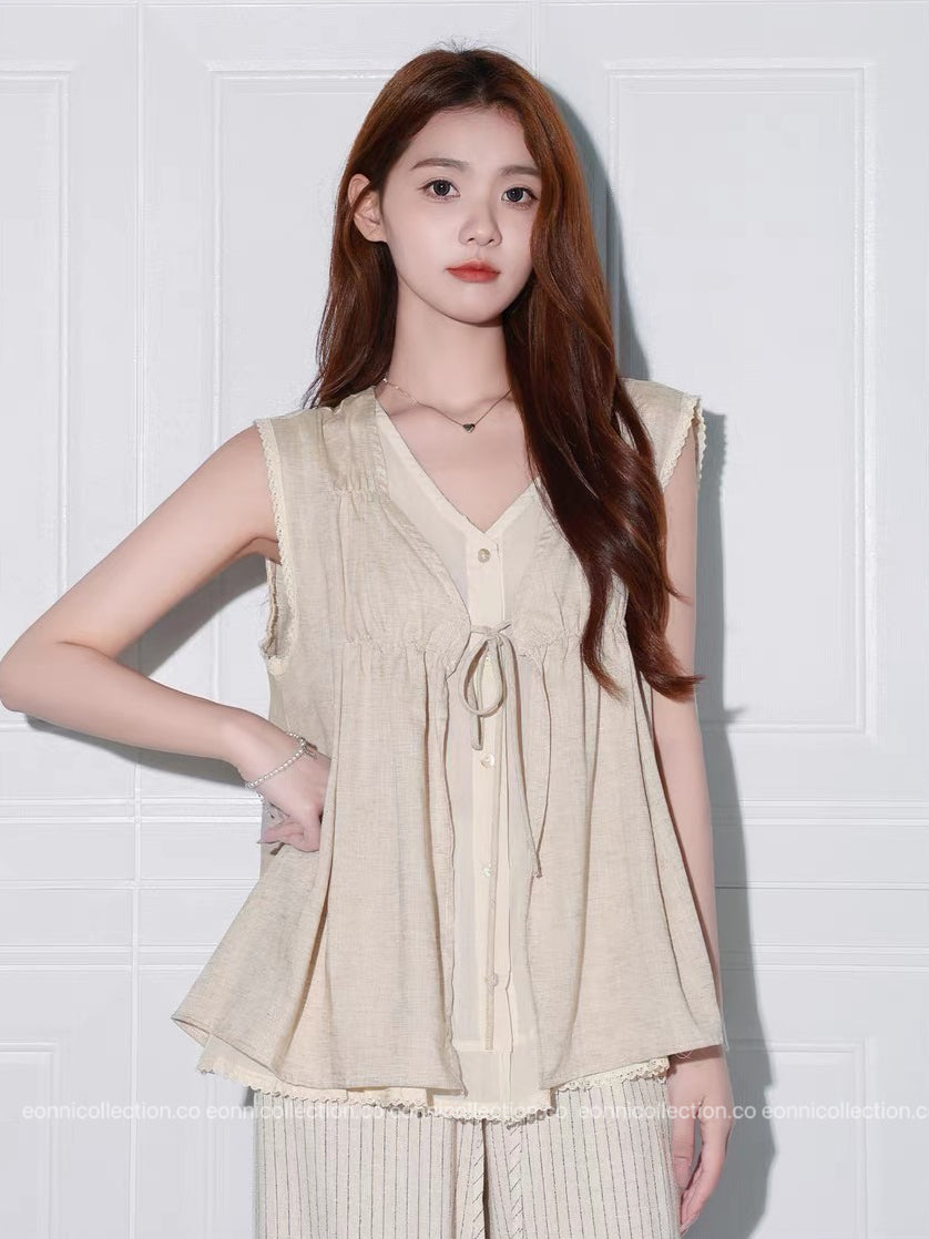 #1100 Linen Layered-Look Top