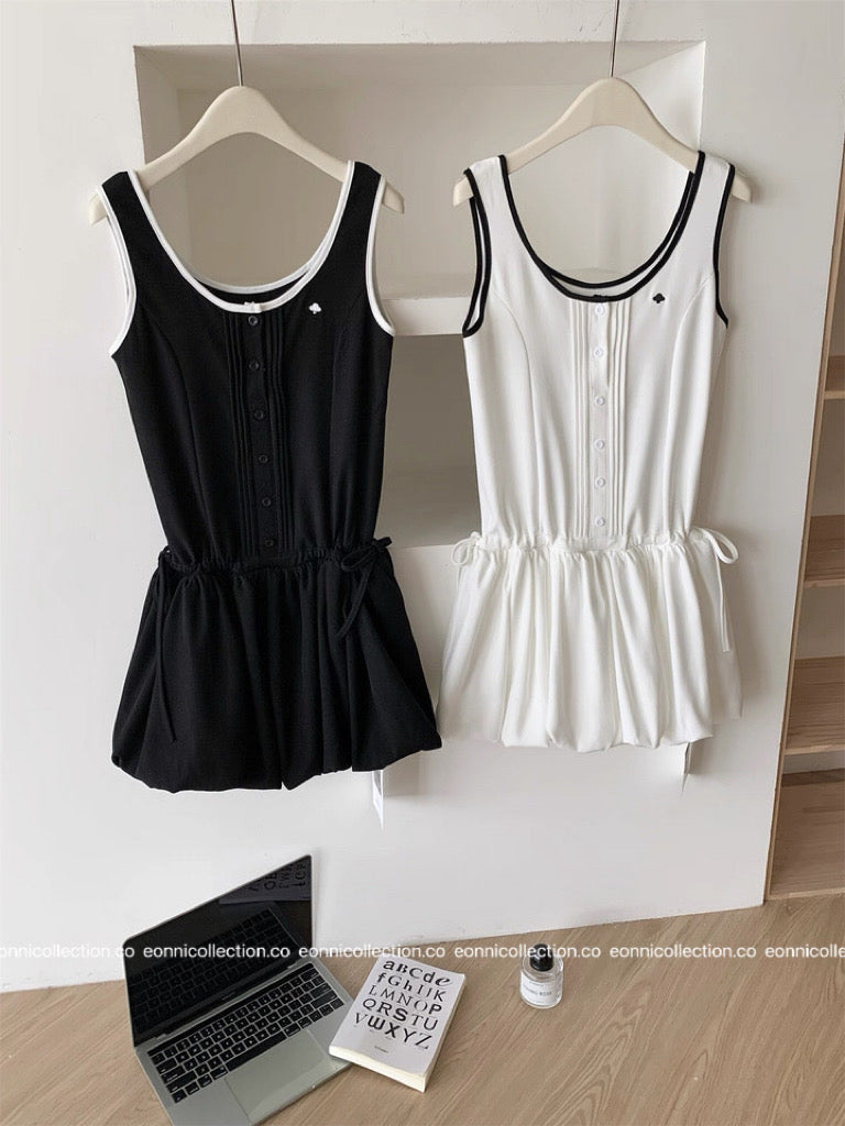 #2034 Sporty Waist Defining Peplum Puff Hem Dress（2 Colors）