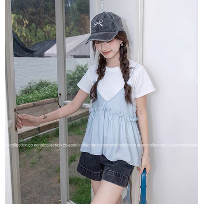 #1052 Korean Minimalist Strappy Top & Layer Set（2 Colors）