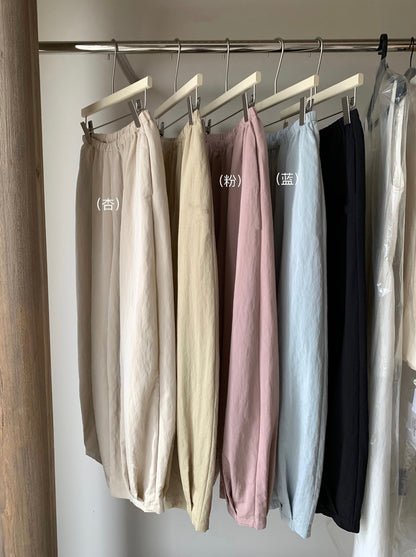 #3017 Japanese Inspired Tencel Cotton Wide Leg Pant - Relaxed Lantern Silhouette - Pink