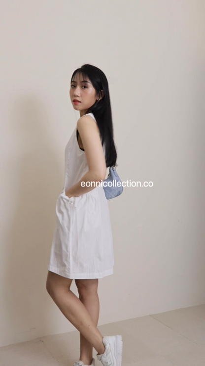 #2030 Korean Style Drawstring Pocket Tank Dress - White
