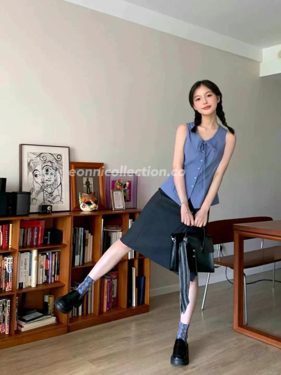 #1017 French Chic Sleeveless Tie Blouse（2 Colors)
