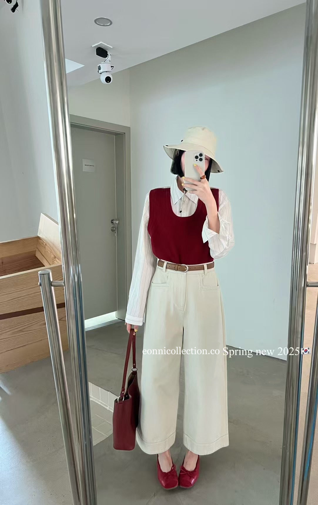 #3011 Korean Style High Waisted Washed Cotton Straight Leg Pants w/ Belt - Apricot Beige